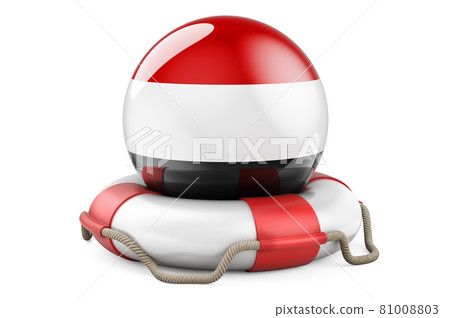 Lifebelt with Yemeni flag. Safe, help and protect of Yemen concept. 3D rendering 81008803