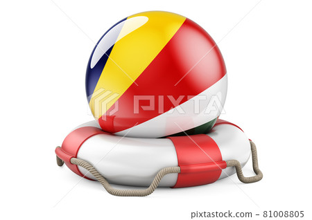 Lifebelt with Seychelloise flag. Safe, help and protect of Seychelles concept. 3D rendering Lifebelt with Seychelloise flag. Safe, help and protect of Seychelles concept. 3D rendering 81008805