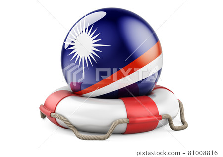 Lifebelt with Marshallese flag. Safe, help and protect of Marshall Islands concept. 3D rendering Lifebelt with Marshallese flag. Safe, help and protect of Marshall Islands concept. 3D rendering 81008816