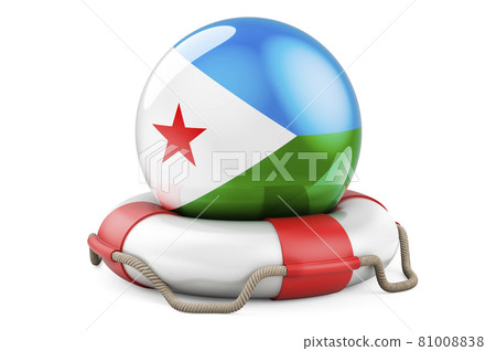 Lifebelt with Djiboutian flag. Safe, help and protect of Djibouti concept. 3D rendering 81008838