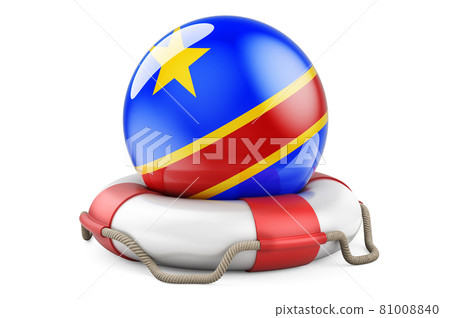 Lifebelt with Congolese Democratic Republic flag. Safe, help and protect of Democratic Republic of the Congo concept. 3D rendering 81008840