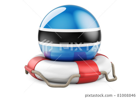 Lifebelt with Botswanian flag. Safe, help and protect of Botswana concept. 3D rendering 81008846