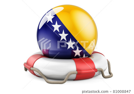 Lifebelt with Bosnian flag. Safe, help and protect of Bosnia and Herzegovina concept. 3D rendering 81008847