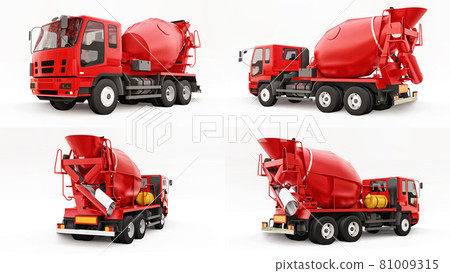 Concrete mixer truck set on white background. Three-dimensional illustration of construction equipment. 3d rendering. 81009315
