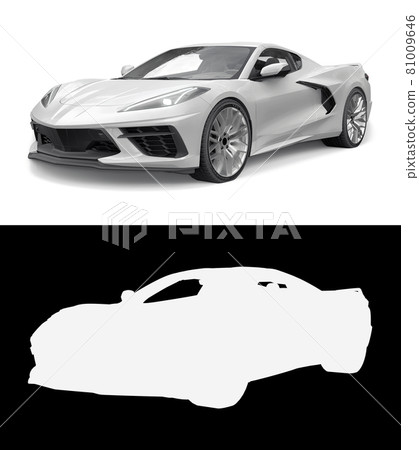 Sports car on a white background. Combined illustration of a normal picture and alpha channel. 3d illustration. 81009646