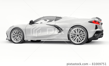 Ultra-modern white super sports car with a mid-engine layout on a white isolated background. A car for racing on the track and on the straight. 3d illustration. Ultra-modern white super sports car with a mid-engine layout on a white isolated background. A car for racing on the track and on the straight. 3d illustration. 81009751