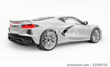 Ultra-modern white super sports car with a mid-engine layout on a white isolated background. A car for racing on the track and on the straight. 3d illustration. 81009758