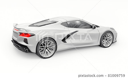 Ultra-modern white super sports car with a mid-engine layout on a white isolated background. A car for racing on the track and on the straight. 3d illustration. 81009759