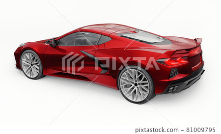 Ultra-modern red super sports car with a mid-engine layout on a white isolated background. A car for racing on the track and on the straight. 3d illustration. Ultra-modern red super sports car with a mid-engine layout on a white isolated background. A car for racing on the track and on the straight. 3d illustration. 81009795