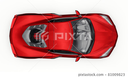 Ultra-modern red super sports car with a mid-engine layout on a white isolated background. A car for racing on the track and on the straight. 3d illustration. 81009823