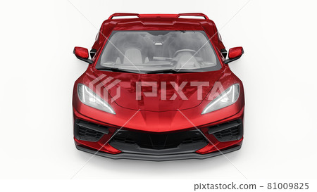 Ultra-modern red super sports car with a mid-engine layout on a white isolated background. A car for racing on the track and on the straight. 3d illustration. 81009825