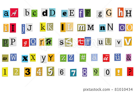 letters and numbers set, colorful alphabet newspaper cutout 81010434