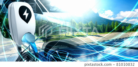 EV charging station for electric car in concept of green sustainable energy EV charging station for electric car in concept of green sustainable energy 81010832