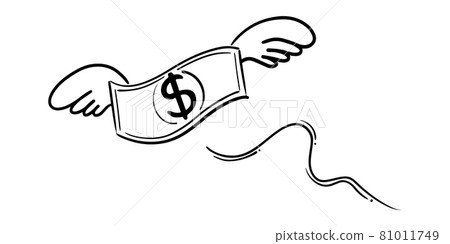 Doodle of Money flying like a bird isolated on a white background. hand drawn  vector illustration. 81011749