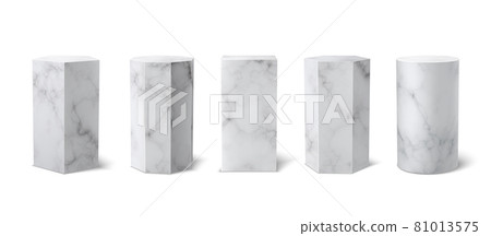 Classic realistic white marble 3d podium museum set on white background. 81013575