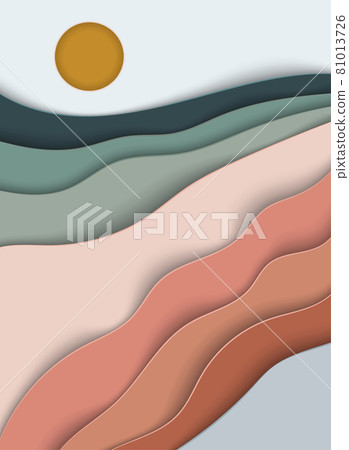 Abstract landscape summer background with paper waves for banner, invitation, poster or website design. Paper cut style, 3d effect copy, space for text, vector illustration 81013726