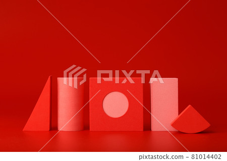 Red abstract background with geometric figures against red background with copy space Red abstract background with geometric figures against red background with copy space 81014402