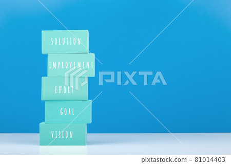Business or personal development concept. Aqua blue rectangles with text against blue background with copy space Business or personal development concept. Aqua blue rectangles with text against blue background with copy space 81014403