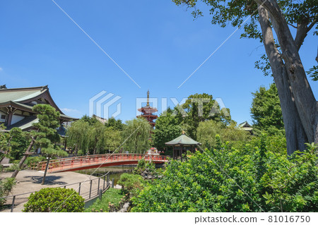 Shrines and temples Kawasaki Daishi's garden with an impressive red bridge, Kawasaki City, Kanagawa Prefecture 81016750