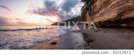 Panoramic View of Mystic Beach on the West Coast of Pacific Ocean. 81017671