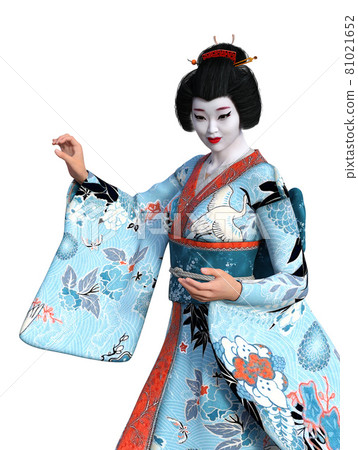 3D Geisha in blue kimono 81021652