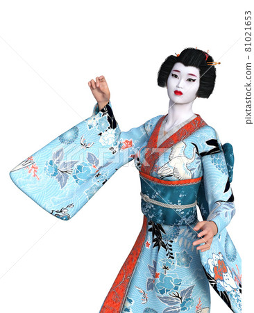 3D Geisha in blue kimono 3D Geisha in blue kimono 81021653