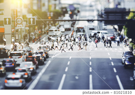 People crossing the pedestrian crossing and cityscape Business image 81021810