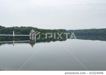 Sayama Lake and a mountain that can be seen faintly in the distance 81024046