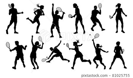 Silhouette Tennis Players Sports People Set 81025755