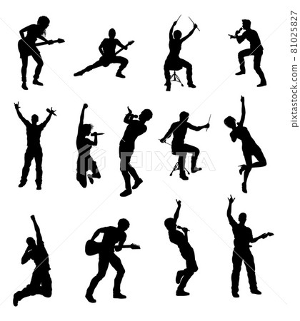 Musicians Guitarist Signer Drummer Silhouettes 81025827