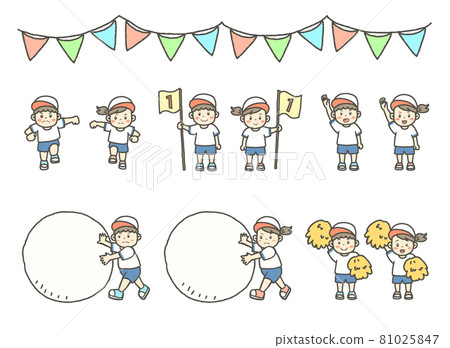 各種小學運動會插畫（白組） 81025847