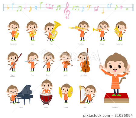 Set of monkey girls playing classical music 81026094
