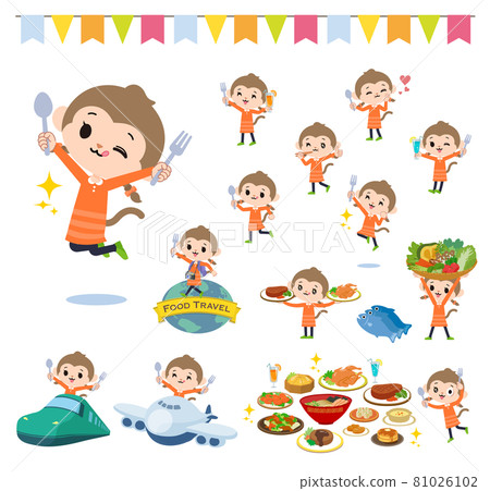 Set of monkey girls about food event 81026102