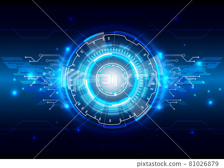 Lines and dots. Futuristic Sci-Fi glowing HUD element. Abstract hi-tech background. Head-up display interface. Virtual reality technology innovation screen. Circle engineer hologram 81026879