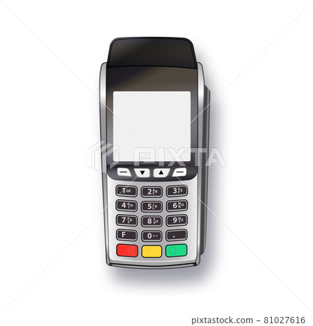 Payment machine. terminal Bank payment terminal design template, Mockup. Vector Realistic Silver isolated on white background Payment machine. terminal Bank payment terminal design template, Mockup. Vector Realistic Silver isolated on white background 81027616