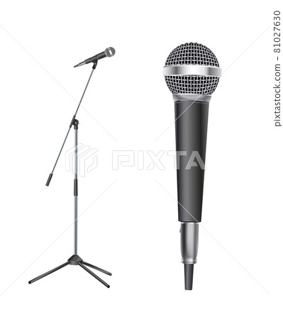 Stand with modern microphone on white background 81027630