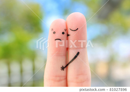 Fingers art of couple. Concept of woman doesn't like the man who loves her. Fingers art of couple. Concept of woman doesn't like the man who loves her. 81027896