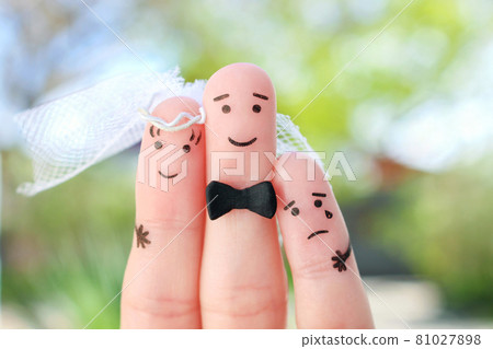 Fingers art of Happy couple to get married. Concept of stepson vs wedding. Fingers art of Happy couple to get married. Concept of stepson vs wedding. 81027898