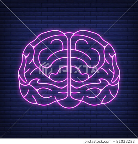 Human brain icon, concept cartoon vector illustration, neon glow isolated on black, healthy mental lifestyle stable Human brain icon, concept cartoon vector illustration, neon glow isolated on black, healthy mental lifestyle stable 81028288