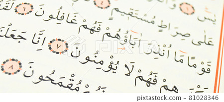 Pages verses from the holy book of islam religion quran, kuran and chapters 81028346