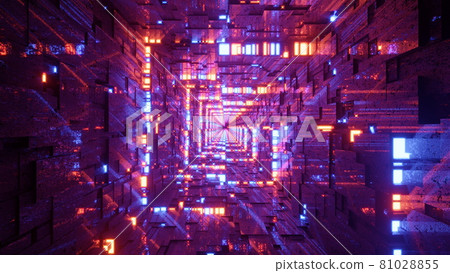 Distorted square corridor 4K UHD 3D illustration 81028855