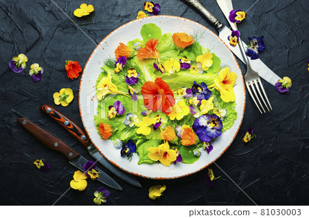 Edible flower salad in the plate Edible flower salad in the plate 81030003