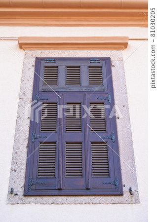 Cesme Alacati located in old antique house blue wooden windows and shutters, Turkey Izmir Cesme Alacati located in old antique house blue wooden windows and shutters, Turkey Izmir 81030205