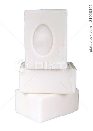 White aromatic and fragrant soap bars, isolated on white background White aromatic and fragrant soap bars, isolated on white background 81030345