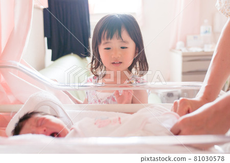 Cute girl watching over the baby 81030578