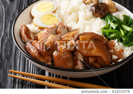 Authentic Thai Recipe for Braised Pork Leg kao kha moo closeup in the bowl. horizontal Authentic Thai Recipe for Braised Pork Leg kao kha moo closeup in the bowl. horizontal 81031079