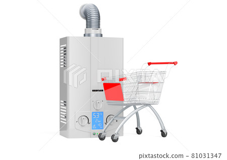 Shopping cart with gas boiler, water heater. 3D rendering 81031347