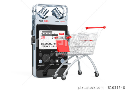 Shopping cart with digital voice recorder, 3D rendering 81031348