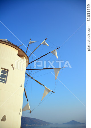 Pure white Greek windmill in Shodoshima English Garden 81031369