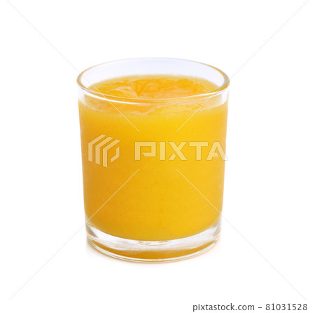 Healthy mango smoothie in a glass on white background 81031528